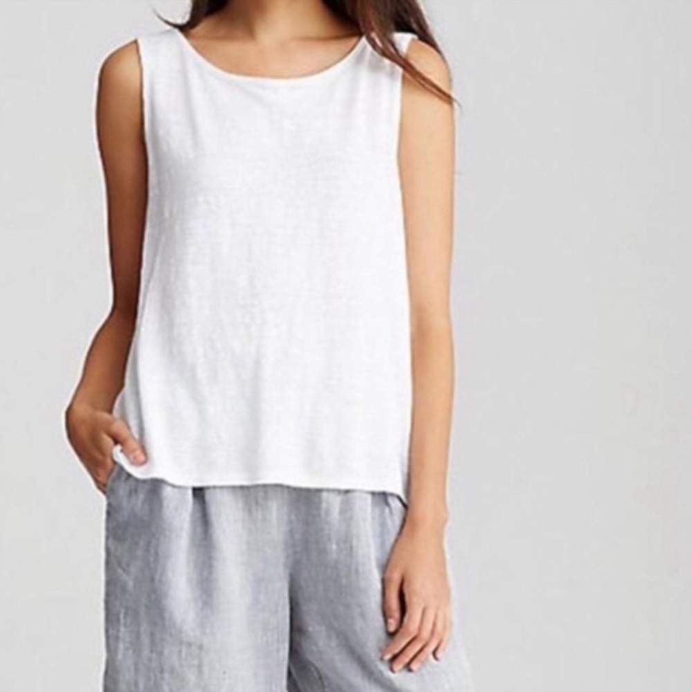 🌞 Eileen Fisher Vintage white Irish linen tank top camisole women size M